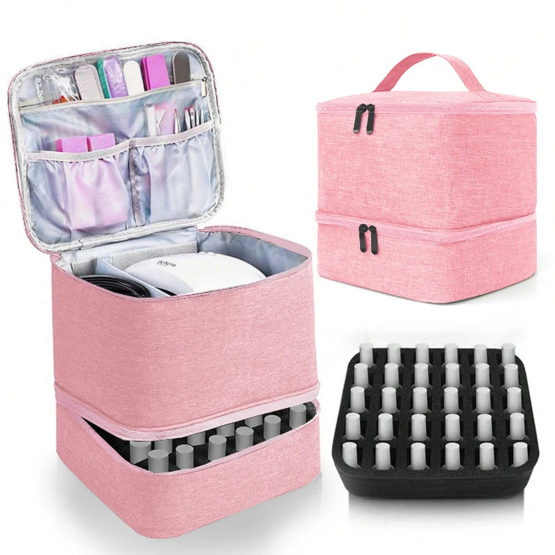 Nail Polish & Essential Oil Storage Bag – Portable Double-Layer Cosmetic Organizer with 30 Compartments