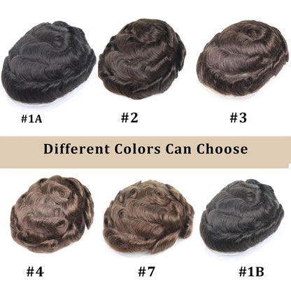 0.08mm Full Skin PU Toupee for Men – V Loop Human Hair Wig in Brown (#22) & Black (#1B) – Hair Replacement Unit