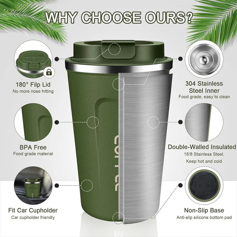 510ml Stainless Steel Coffee Mug – Double-Walled Insulated, Intelligent Digital Display, Leak-Proof Cup for Keeping Hot or Cold
