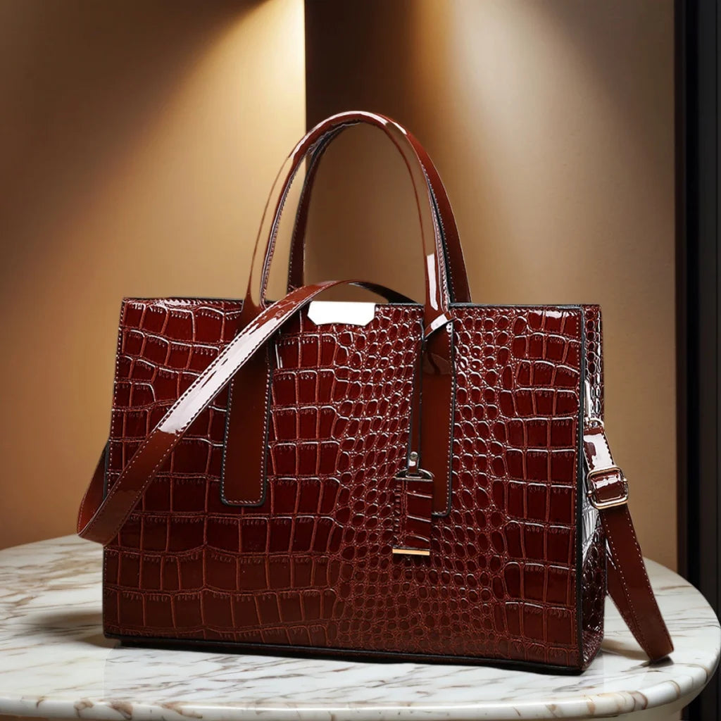 Luxury Vintage Crocodile Pattern Handbag – Women’s Large Leather Tote & Shoulder Bag