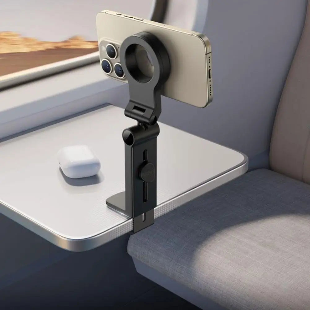 Portable Magnetic Desktop Phone Holder: Foldable, 360° Rotation Travel Airplane Desk Mount Stand for iPhone - Convenient Phone Accessory