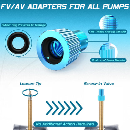 BUCKLOS F/V to A/V Valve Adapter – Aluminum Alloy Presta to Schrader Converter with Durable Bicycle Valve Cap