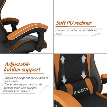 Ergonomic Gaming Office Chair - PU Leather, Computer Desk Chair with Headrest and Lumbar Support, Racing Style