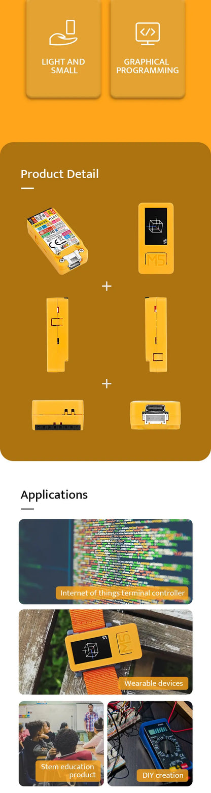 M5Stack M5StickC PLUS2 Portable IoT Development Kit - ESP32-PICO, 1.14-inch TFT Screen, Watch-Type Wearable IoT Controller