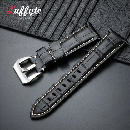 High-Quality Genuine Leather Watch Strap – 20mm-26mm Men's Band in Black, Brown & Blue