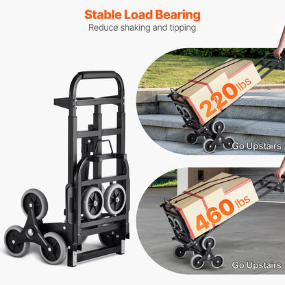 VEVOR 460 lbs Stair Climbing Folding Hand Truck – 6-Wheel Dolly with Handle & Elastic Ropes for Shopping, Moving, Warehouse