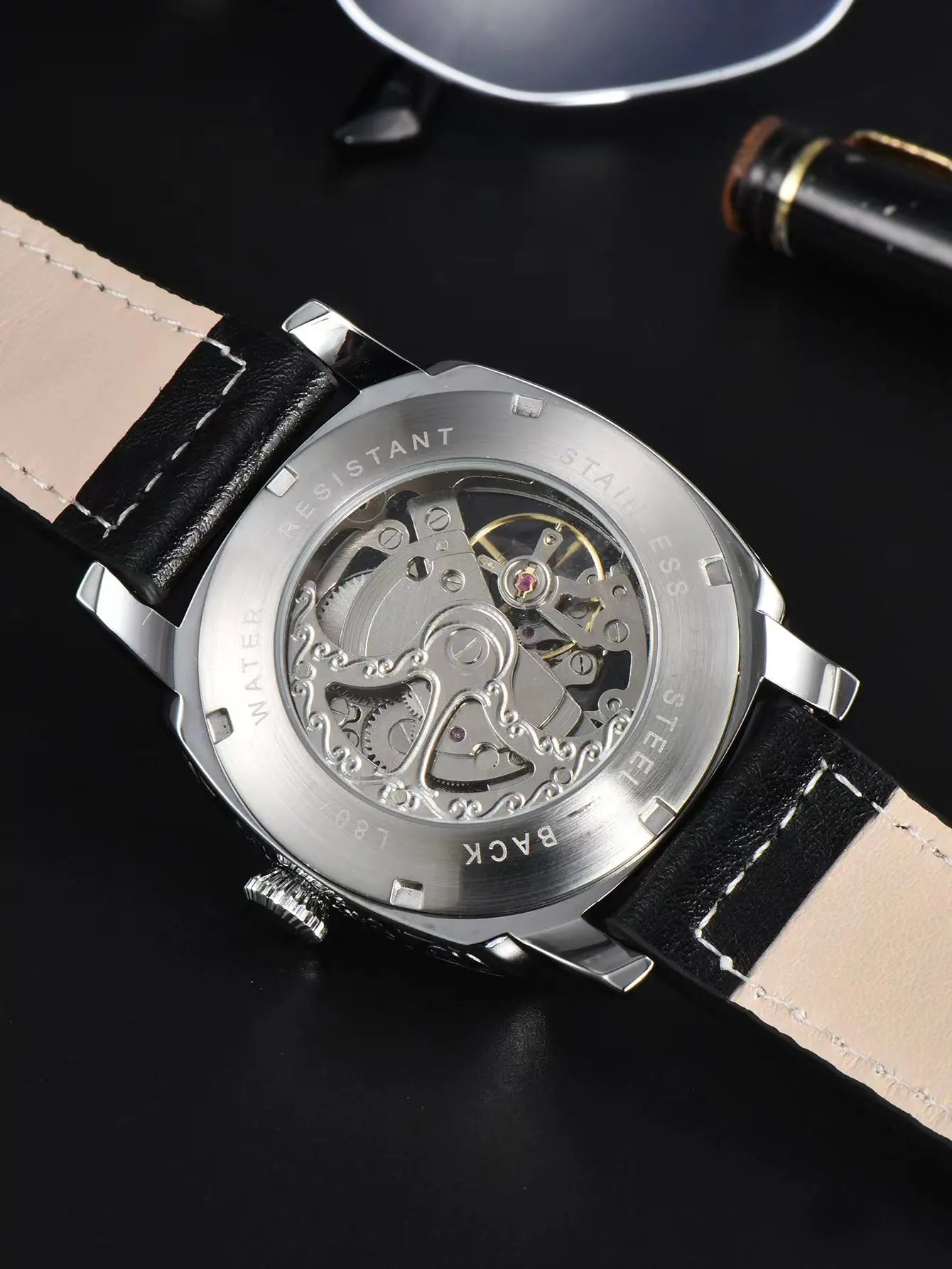 LONGLUX Automatic Mechanical Skeleton Watch – Retro Style Waterproof Leather Men’s Wristwatch, No Logo