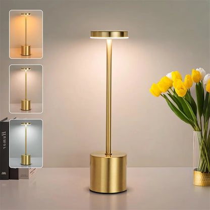 Classic USB Rechargeable Table Lamp – Stepless Dimming Touch Desk Lamp with 3 Colors for Bedside, Hotel & Bar Decoration