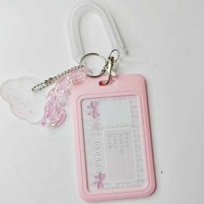 Vertical 11cm High-Value Card Holder - Flash Pink Love Clouds Gradient Design - Keychain Bus Student ID Holder