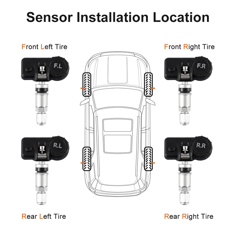 Solar Car TPMS Tire Pressure Monitoring System – External Sensors for 4 Wheels Tyre Pressure Detection