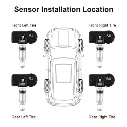 Solar Car TPMS Tire Pressure Monitoring System – External Sensors for 4 Wheels Tyre Pressure Detection