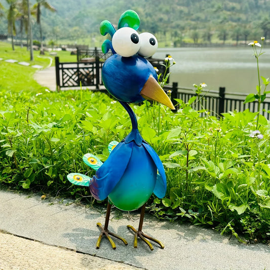 Blue Metal Peacock Sculpture — 3D Outdoor Garden Statue for Yard, Lawn, Backyard, Porch & Pond Decor