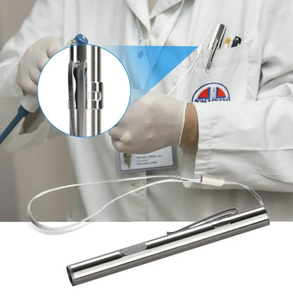 Mini Portable LED Pen Light — USB Rechargeable Medical Flashlight with Stainless Steel Clip for Dentist & Nurse Use