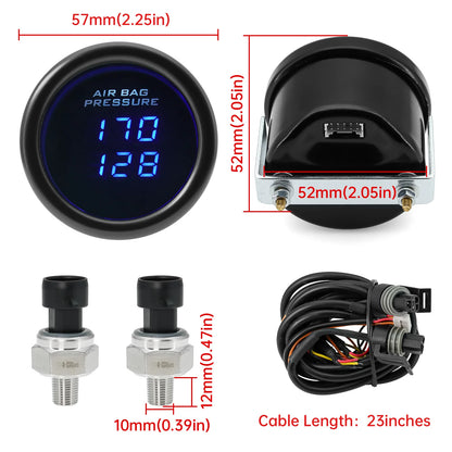 Triple Dual Display Air Pressure Gauge – LED Digital Suspension Gauge 0-220 PSI with 1/8 NPT Sensors for Car