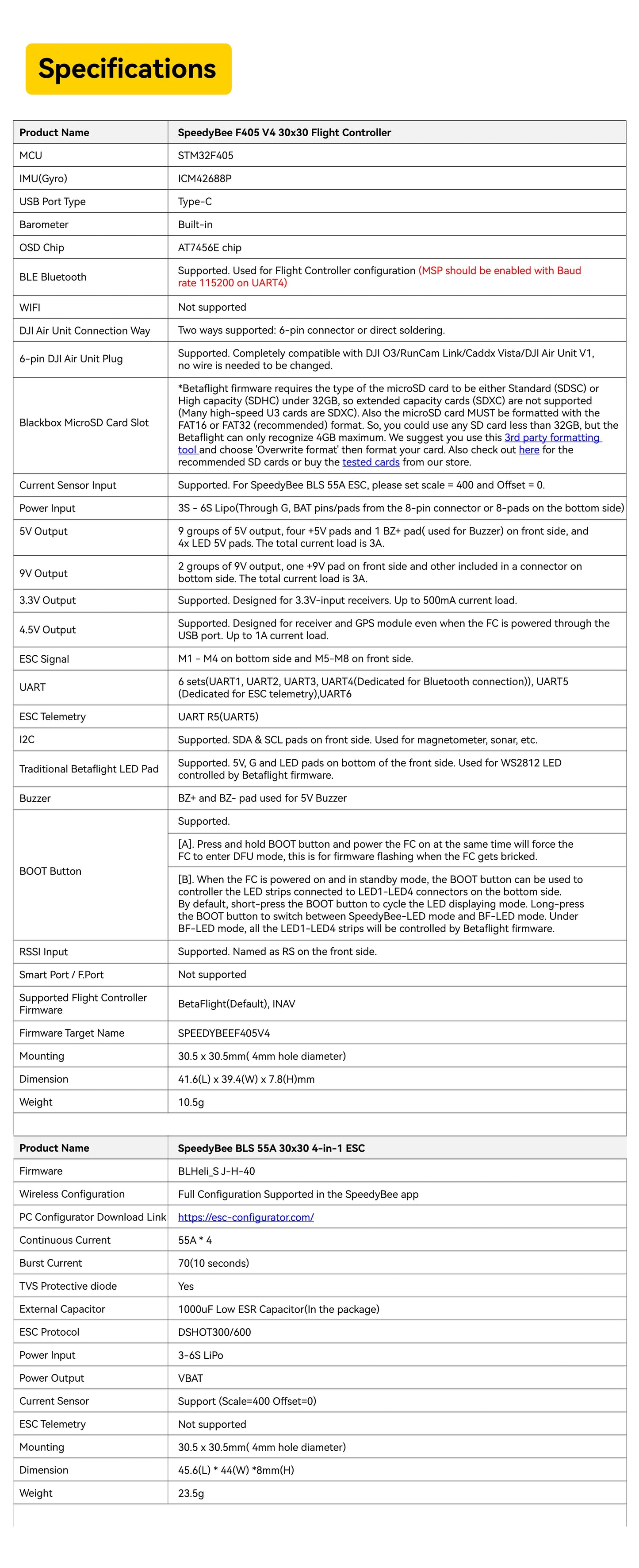 SpeedyBee F4 F405 V4 30x30 Stack – 55A/60A BLS 4-in-1 ESC, ICM42688P, Wireless Bluetooth FC for FPV Racing Drones, iNAV & Betaflight Compatible