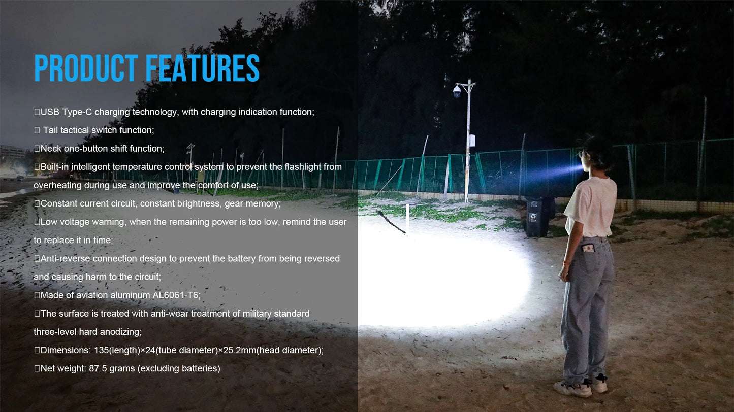 Trustfire T10R Tactical LED Flashlight — 1800 Lumen, USB-C Rechargeable 18650 Torch with Dual Switch