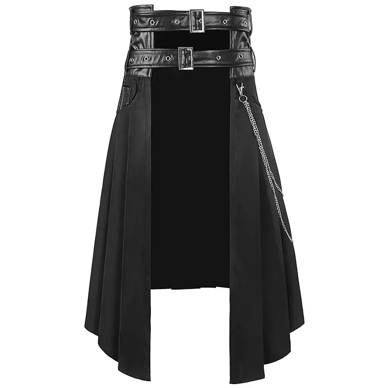 Unisex Leather Skirt – Gothic Punk Rock Casual Wear for Men, Large Size, Medieval & Scottish Style