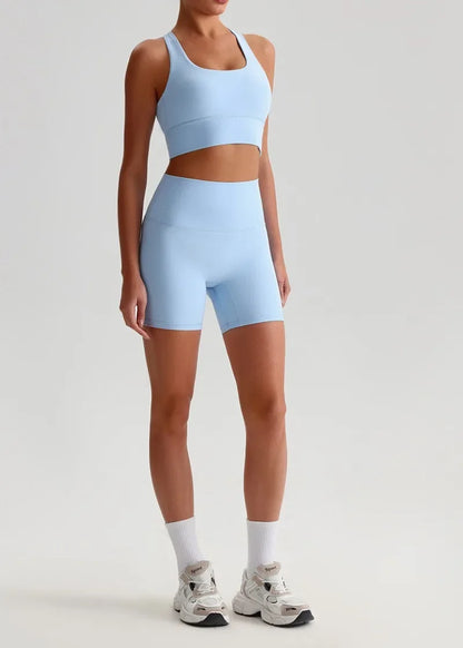 Women's Seamless Yoga Set — Quick-Dry Backless Bra & Booty-Lifting Shorts for Running, Gym & Fitness Workouts