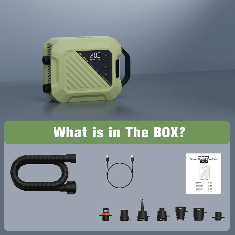 SUP Inflatable Pump — Rechargeable 20PSI Pump for PVC Kayaks, Kite Wings & Stand Up Paddle Boards