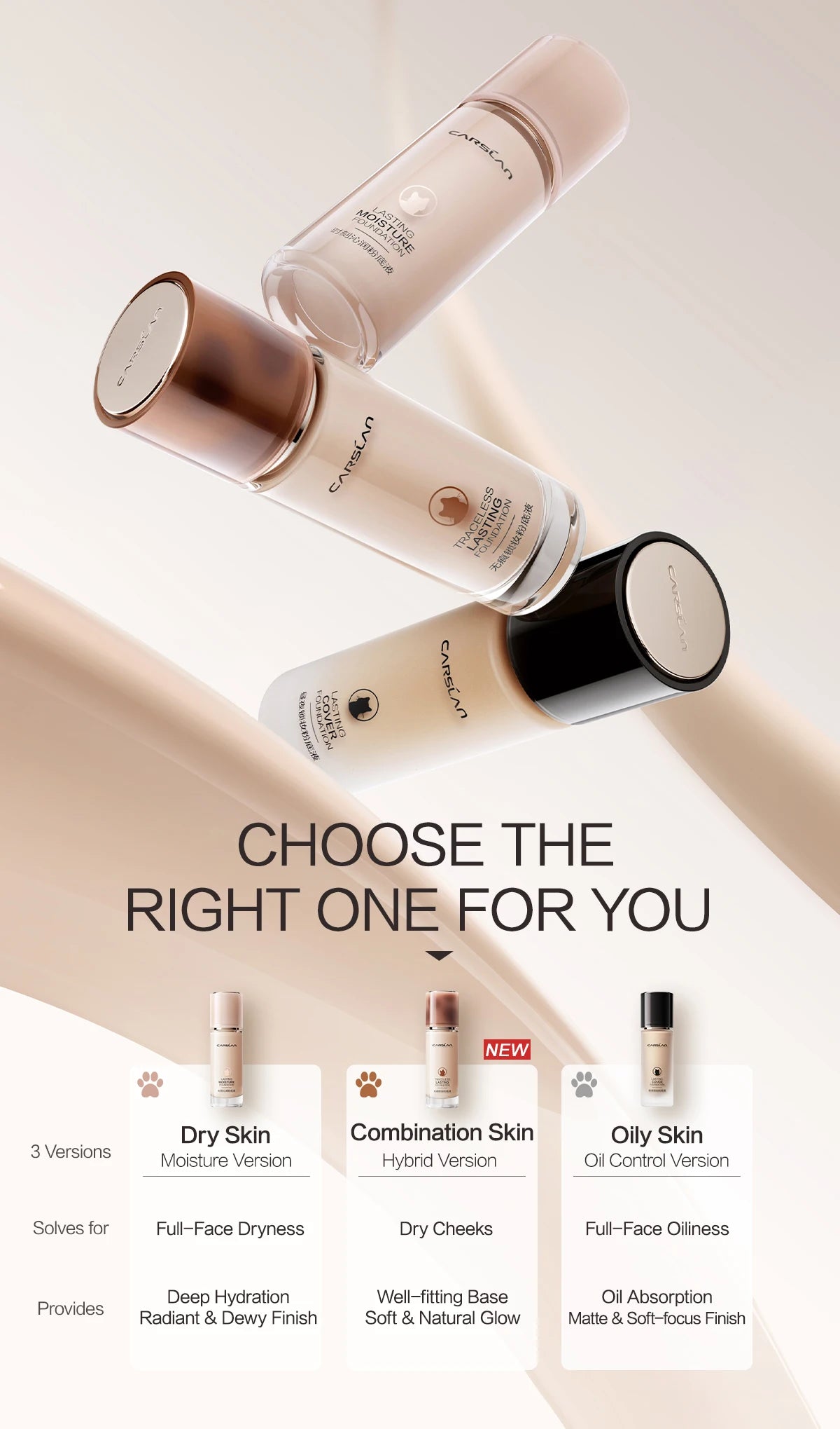 CARSLAN Long-Lasting Moisture Matte Liquid Foundation – Full Coverage Concealer, Whitening & Oil Control Face Base Makeup