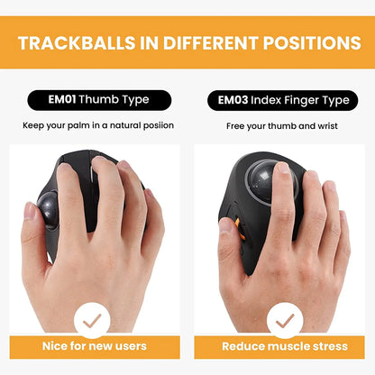 ProtoArc Wireless Index Finger Trackball Mouse - Rechargeable RGB Rollerball, BT 2.4g Mice for Computer Laptop with 3 Device Connection