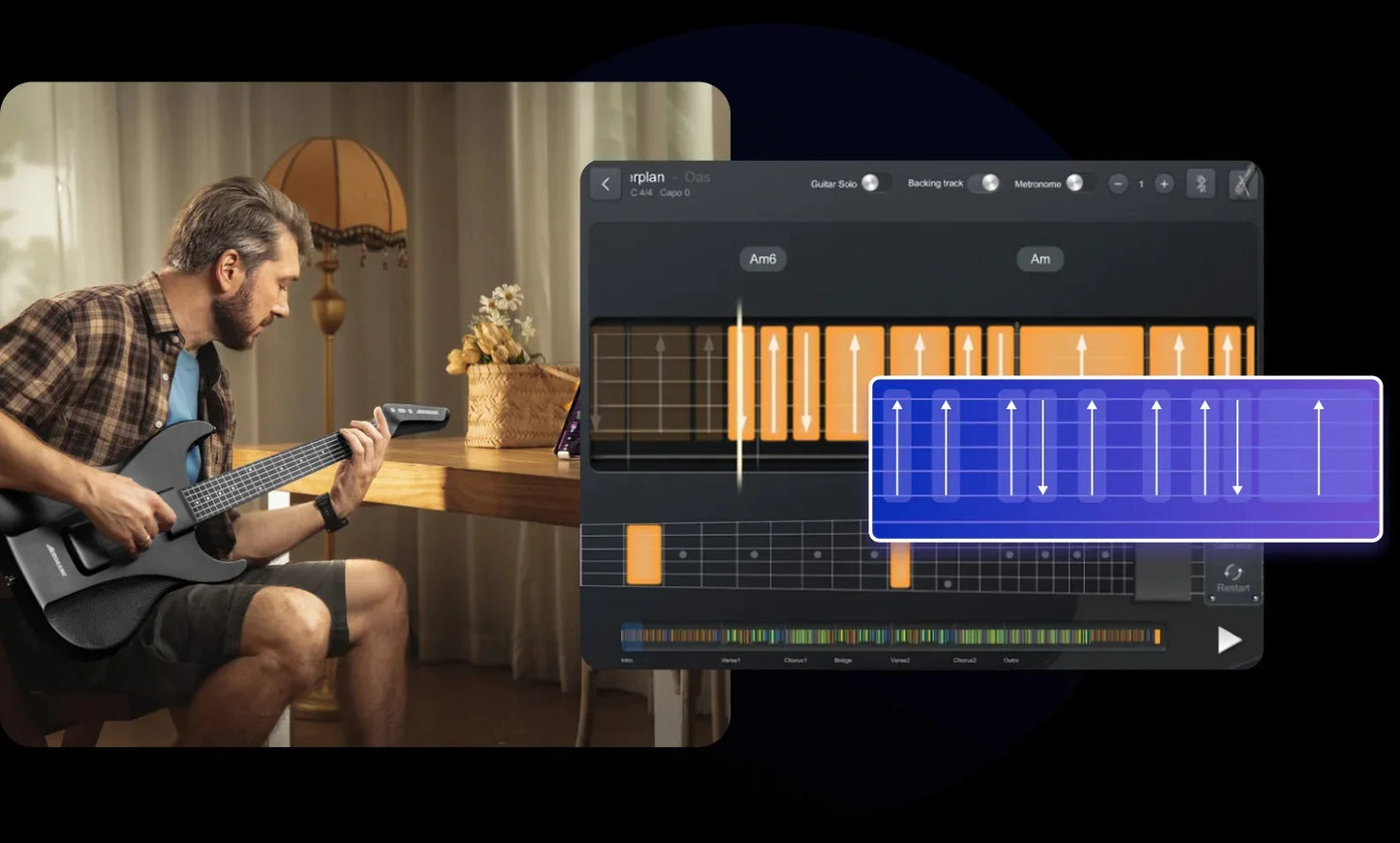 AeroBand Painless Guitar – Smart Silicone Strings with Bluetooth, 8 Sounds, USB MIDI Function, Perfect Gift for Adults