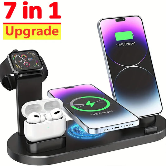 30W 7-in-1 Wireless Charger Stand Pad: Fast Charging Dock Station for iPhone 14/13/12 Pro Max, Apple Watch, Airpods Pro, iWatch 8/7