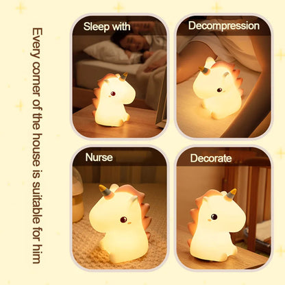 Unicorn Silicone LED Night Light: Cute Cartoon Animal Bedroom Decor - USB Rechargeable Touch Lamp for Kids, Perfect Gift