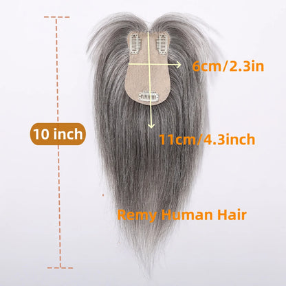 Light Grey Human Hair Topper with Thick Bangs – Clip-In 360° Coverage Hair Extensions for Women