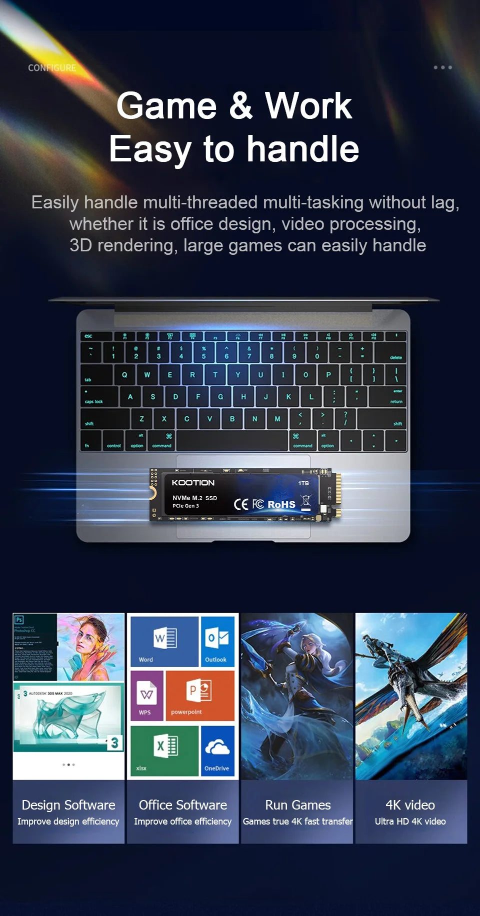 KOOTION X15 M.2 NVMe SSD - 256GB, 512GB, 1TB PCIe Internal Solid State Drive for Laptop & Desktop