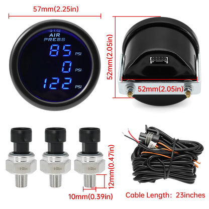 Triple Dual Display Air Pressure Gauge – LED Digital Suspension Gauge 0-220 PSI with 1/8 NPT Sensors for Car