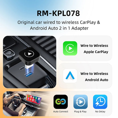 Wireless CarPlay & Android Auto Adapter – USB Mini Dongle Plug & Play for VW, Toyota, Nissan, Honda, Ford, Benz