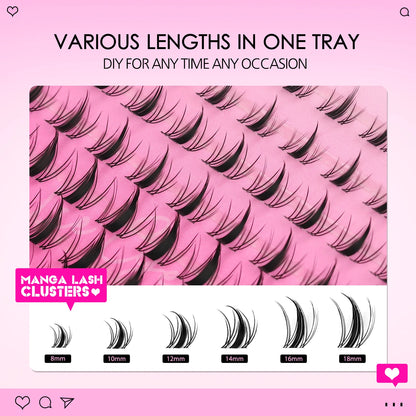 WOSHEER Manga Lash Clusters Kit – Clear Fairy Wet-Look Spiky Individual Anime Eyelashes