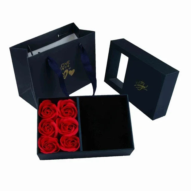 Window Opening Jewelry Box - Romantic 6 Rose Pendants, Ring & Bracelet Gift Packaging for Valentine's Day, Eternal Flower Design