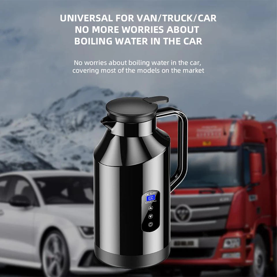 Yangood Portable Car Kettle 1500ML — Large Capacity 304 Stainless Steel Water Heater, 12V/24V for Travel, Tea, and Coffee