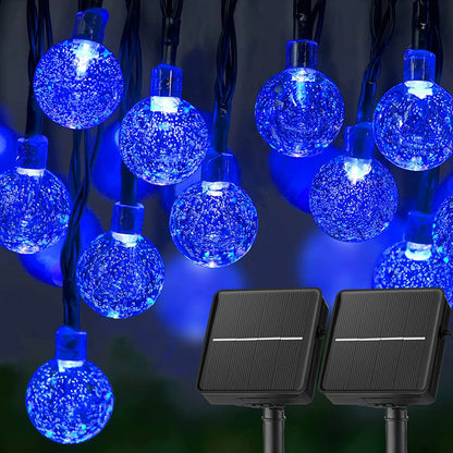 LED Solar String Lights – 60 Waterproof Crystal Globe Lights with 8 Modes for Outdoor Patio, Party & Tree Decor