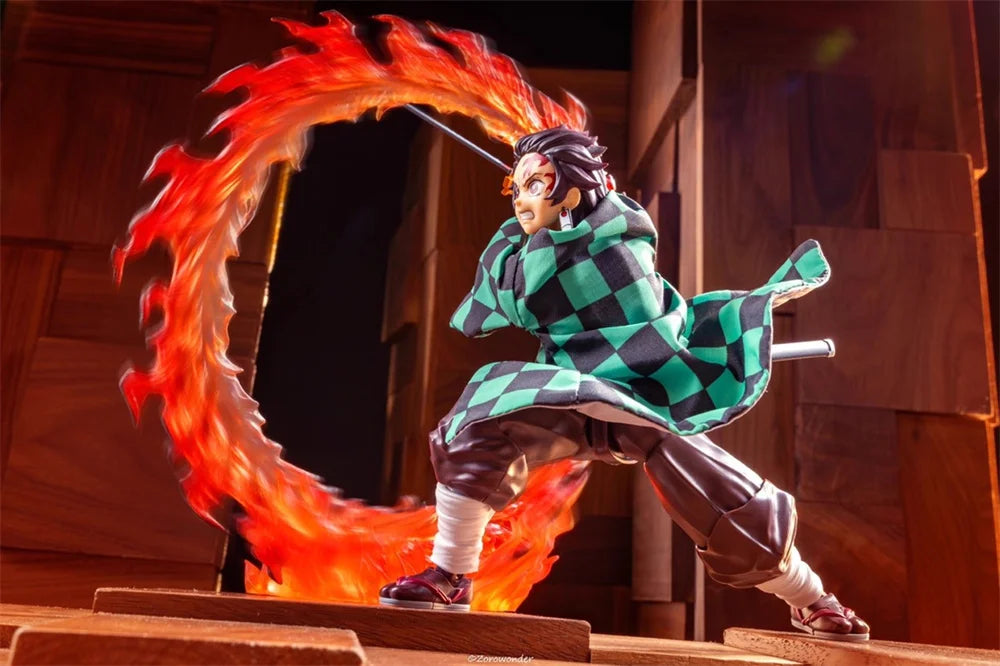 1/12 Scale Demon Slayer Action Figure – Tomioka Giyuu & Kamado Tanjirou with Grid Cloak Kimono for 6" Body Models