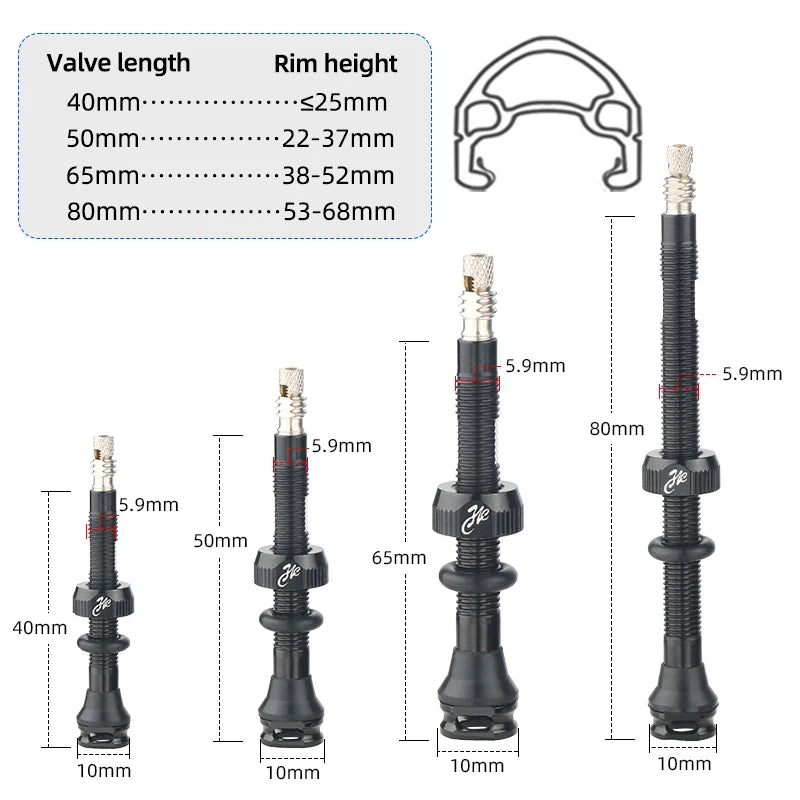 Bicycle Tubeless Presta Valve – Carbon Rim F/V Nipple with Detachable Brass Core & Cap for MTB Tires (40–80mm)