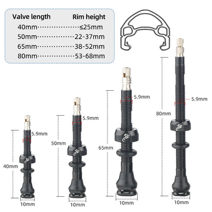 Bicycle Tubeless Presta Valve – Carbon Rim F/V Nipple with Detachable Brass Core & Cap for MTB Tires (40–80mm)