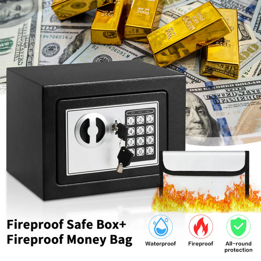 Deli 0.2 Cubic Feet Electronic Digital Safe — Steel Money Box with Fireproof Bag for Home Cash and Valuables