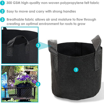 5-Pack Grow Bags with Handles — Aeration Fabric Pots for Plants, Available in 3, 4, 5, 7 & 30 Gallon