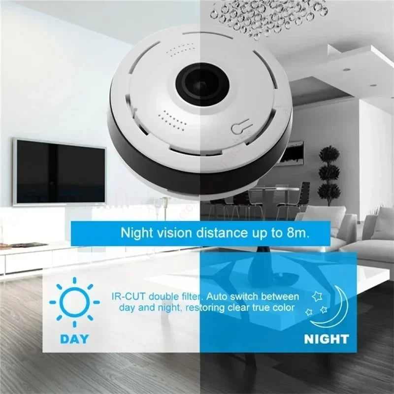 Small WiFi 360° Panoramic Surveillance Camera – 2MP IP Camcorder with Two-Way Audio for Home Security