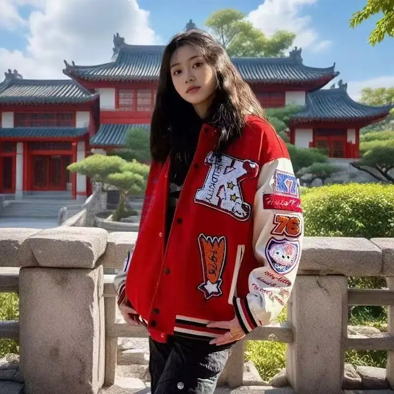 Hello Kitty Baseball Jacket Hoodie – Unisex Sport Coat, Warm Motorcycle Cardigan, Printed Top for Men & Women