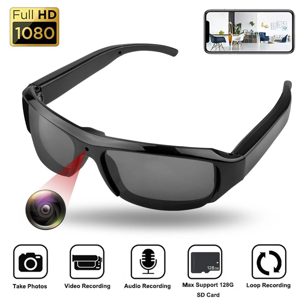 Wearable HD 1080P Mini Glasses Camera – Portable Outdoor Security Sports DV DVR Video Recorder, Surveillance Camcorder for Driving