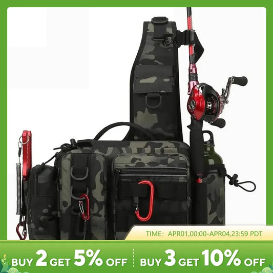 Fishing Tackle Backpack: Gear Storage Bag with Rod Holder, Fanny Pack Design for Men - Fly Fishing Sling Shoulder Bag