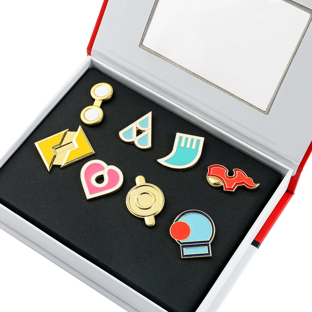 Pokémon Gym Badges Collection Box Set – Pins & Brooches from Kanto, Johto, Hoenn, Sinnoh, Unova, Kalos & Orange Islands Regions