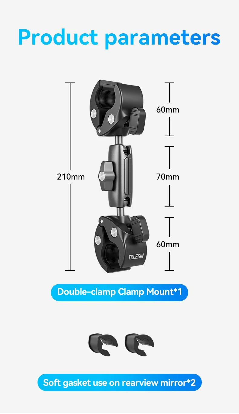 TELESIN Motorcycle Bike Monopod, Panoramic Handlebar Mount, Invisible Selfie Stick Bracket for GoPro Hero, DJI, Insta360