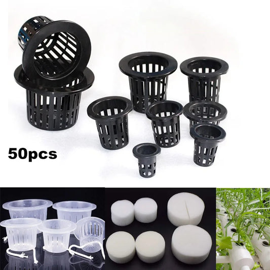 50pcs Hydroponic Mesh Net Baskets — Soilless Plant Nursery Cups for Veggie & Clone Growth