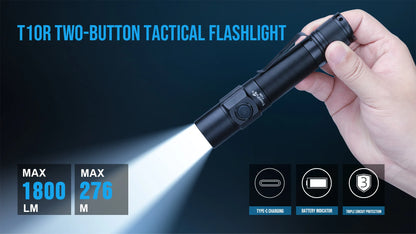 Trustfire T10R Tactical LED Flashlight — 1800 Lumen, USB-C Rechargeable 18650 Torch with Dual Switch