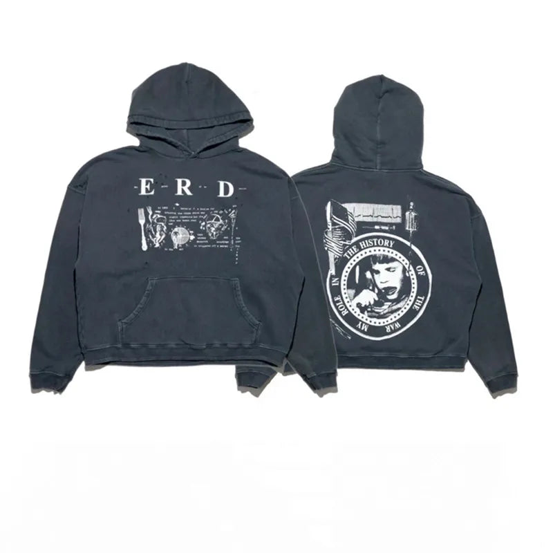 2025SS Ripped E.R.D. Hoodie – Men & Women Slogan Print Short Wide Sweatshirt